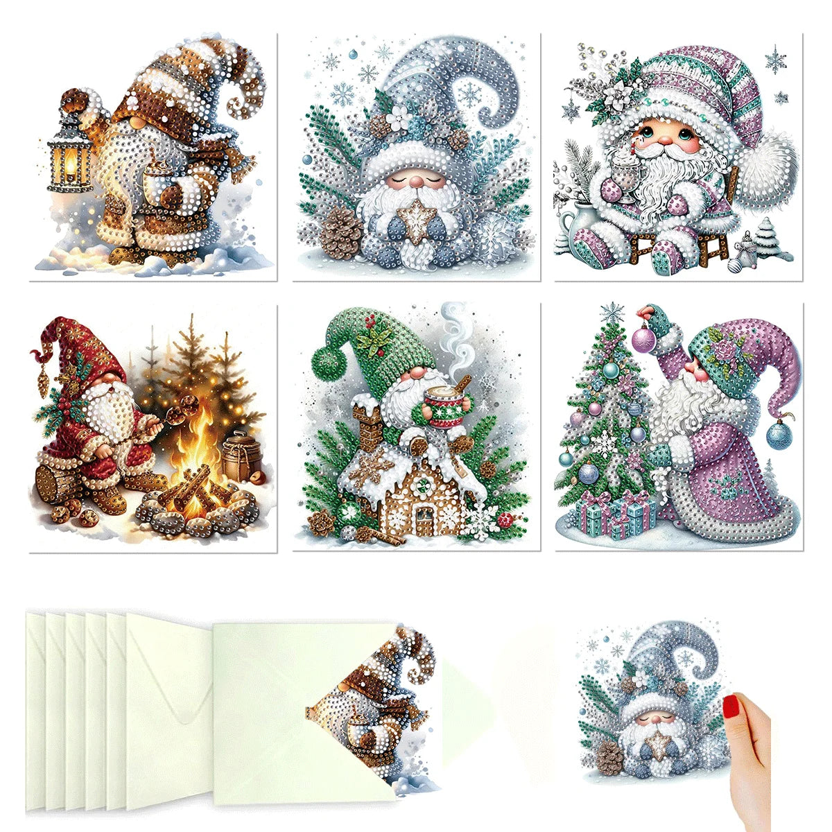 Diamond Painting Kerstkaarten set 6 stuks met kerstmotieven - HK067