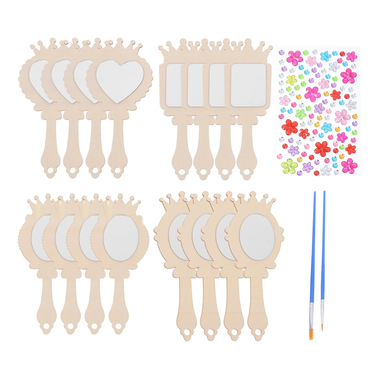 Houten figuur om zelf te schilderen/kleuren – Houten handspiegel (12 stuks) inclusief stickers