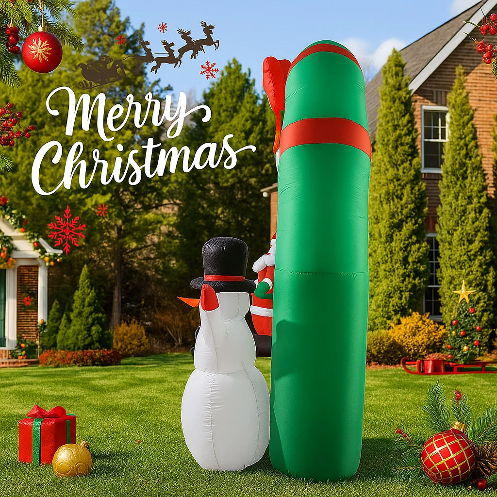 Opblaasbaar Kerst ornament boog met sneeuwpop en kerstman met LED verlichting