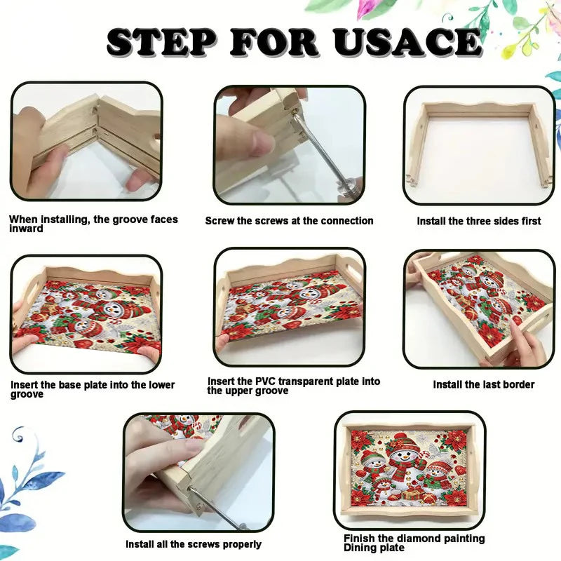 Diamond Painting Dienblad Kerst Sneeuwpoppen Houten Serveertray met Handvat