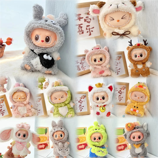 Kleding voor Labubu poppen – Zachte fleece outfit met wolkenprint