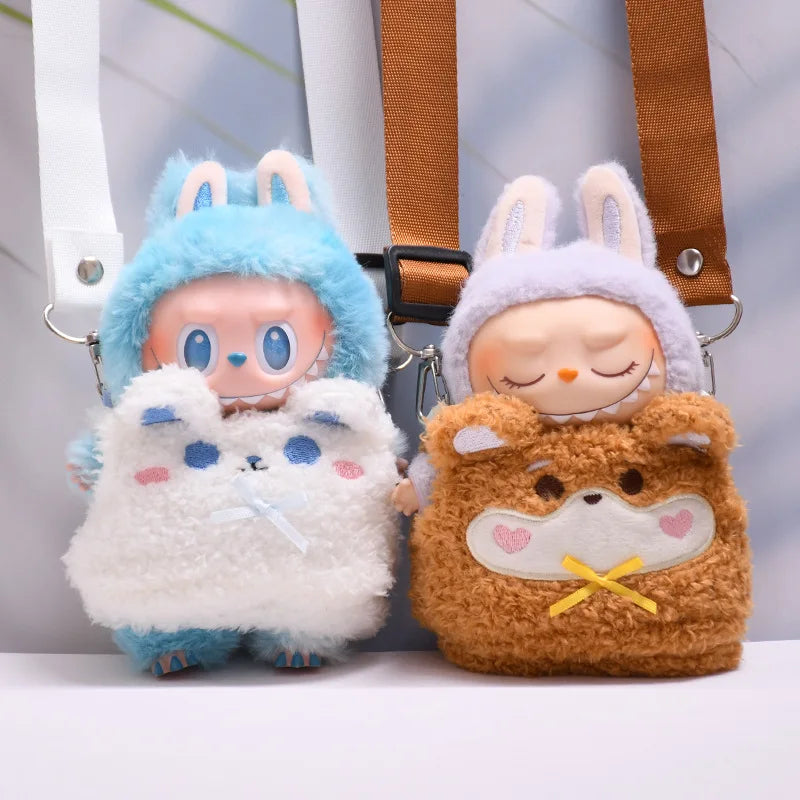 Kleding voor Labubu poppen – Dierenoutfit met schattige tas (15-17 cm)
