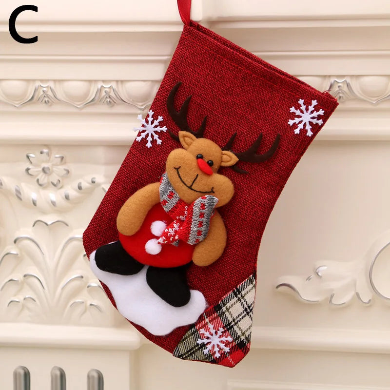 Kerst sok (decoratief) set van 4 – Santa, sneeuwman, rendier en beer pluche