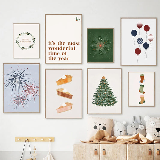 Kerst schilderij vuurwerk kerstboom feestelijke wanddecoratie canvas