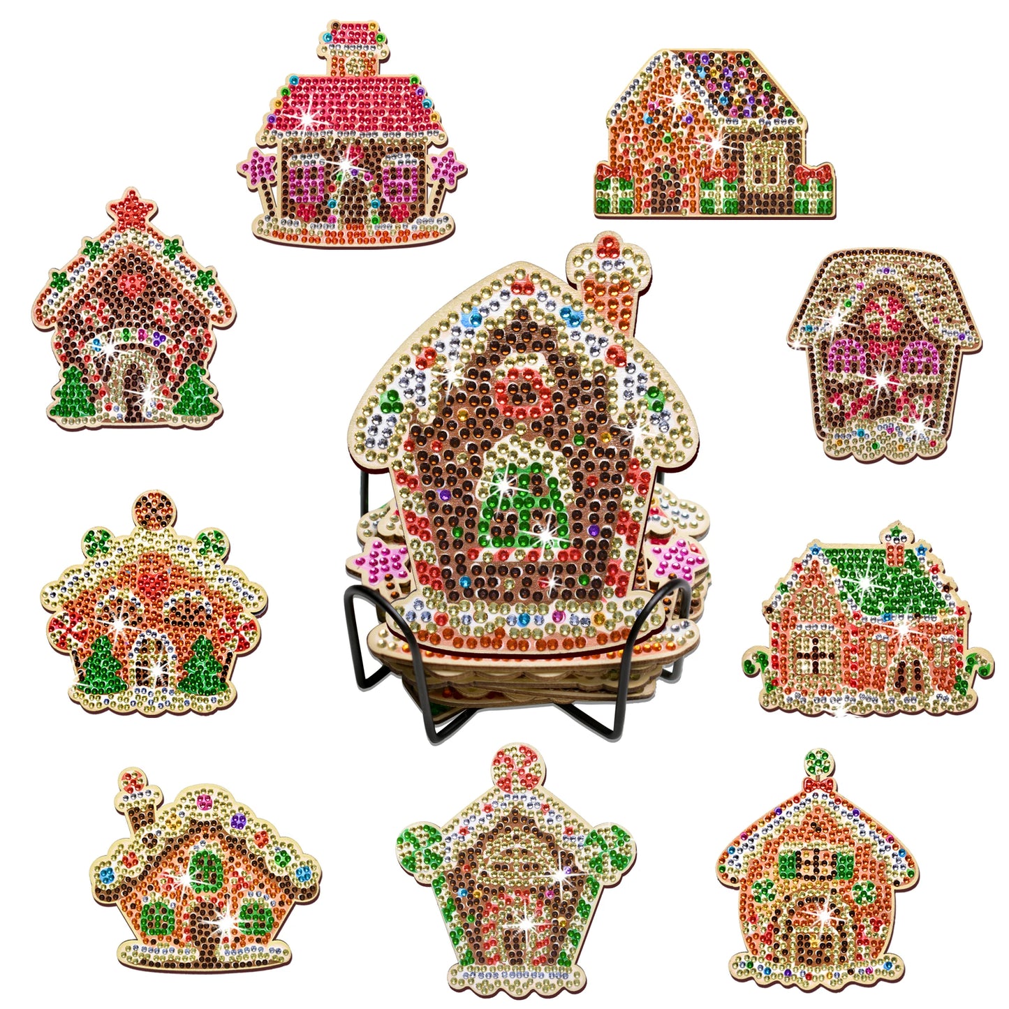 Diamond Painting Onderzetters Kerst Set met Houder – Anti-Slip Hout - AA1550