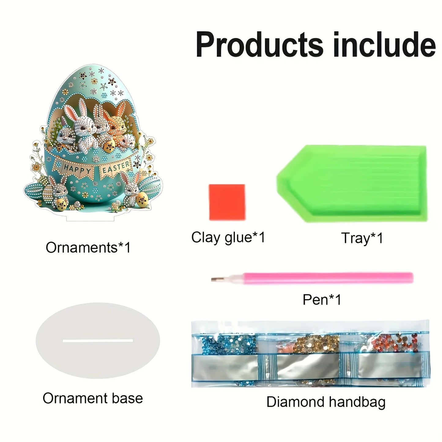 Diamond Painting Tafelornament Paasei met Paashaas in Acryl