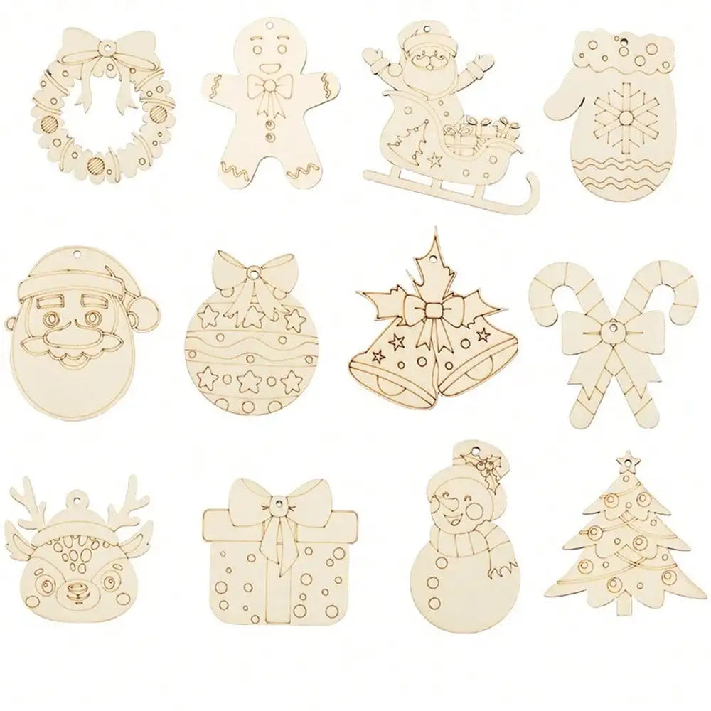 Houten figuur om zelf te schilderen/kleuren – Kerstboom hangornamenten van hout (set)