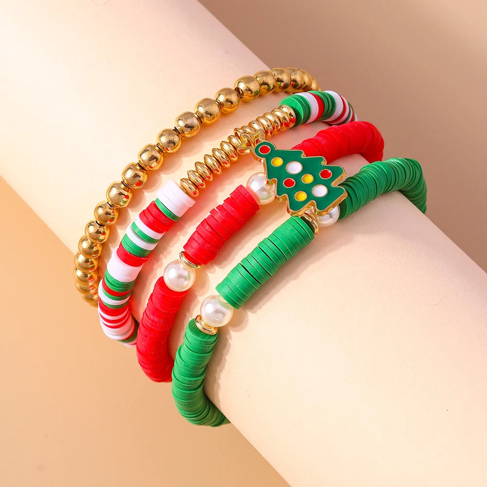 Kerst armbanden set met Kerstman, rendier en sneeuwpop bedels
