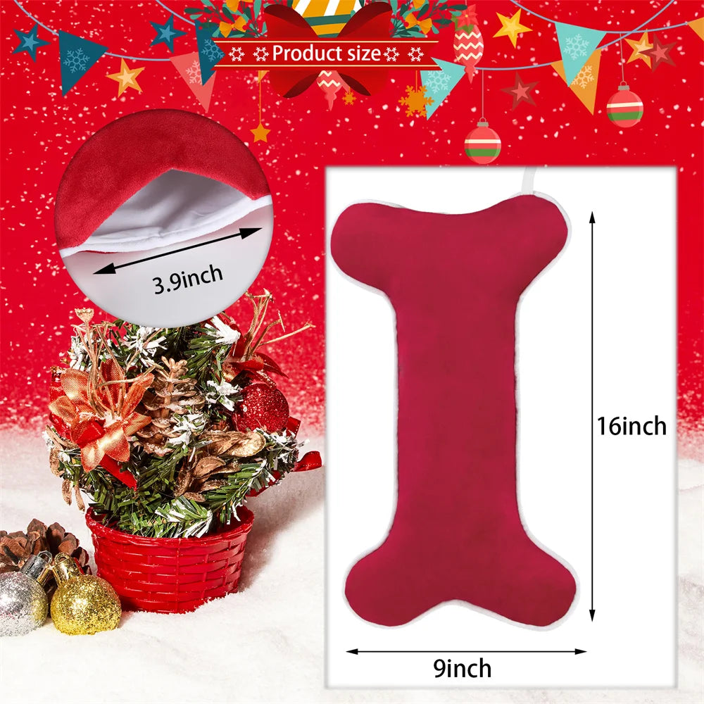 Kerst sok decoratief voor hond in fluweel botvorm luxe cadeauzak