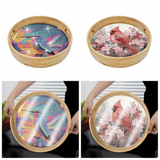 Diamond Painting Dienblad Houten Set met Dierenontwerp – Rond Model