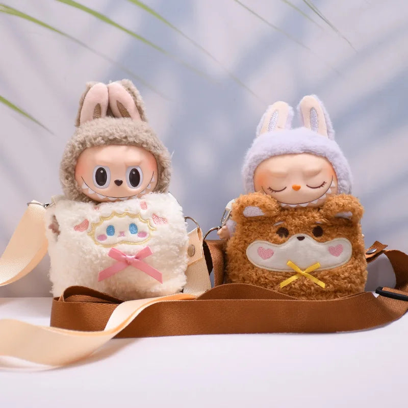Kleding voor Labubu poppen – Dierenoutfit met schattige tas (15-17 cm)