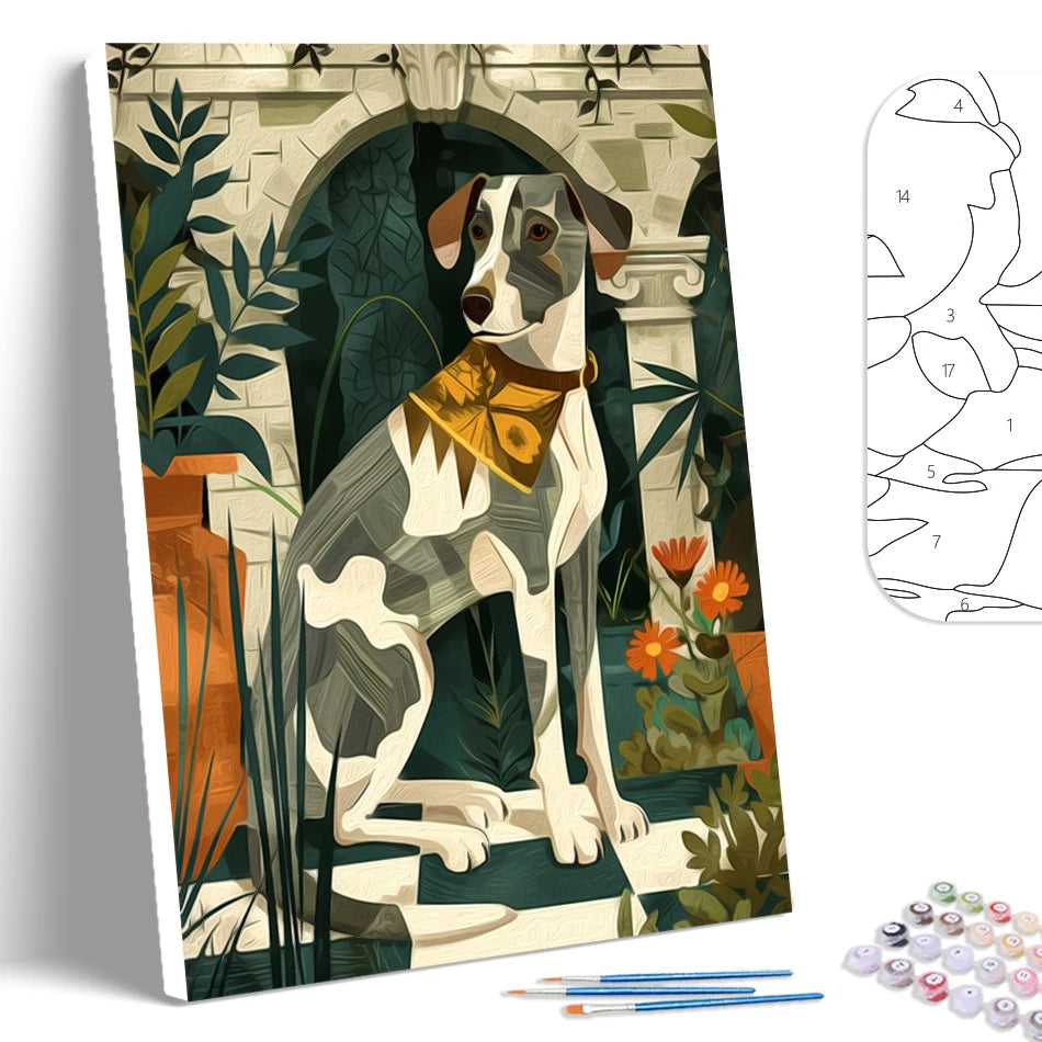 Schilderen op nummer Dieren - Kat en Hond in Geometrisch Abstract Design