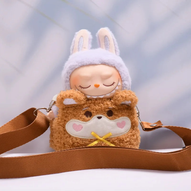 Kleding voor Labubu poppen – Dierenoutfit met schattige tas (15-17 cm)