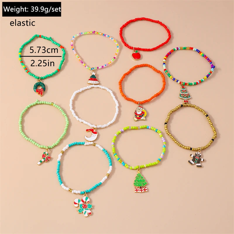 Kerst armbanden set dames handmade kralen met kerst charms cadeau