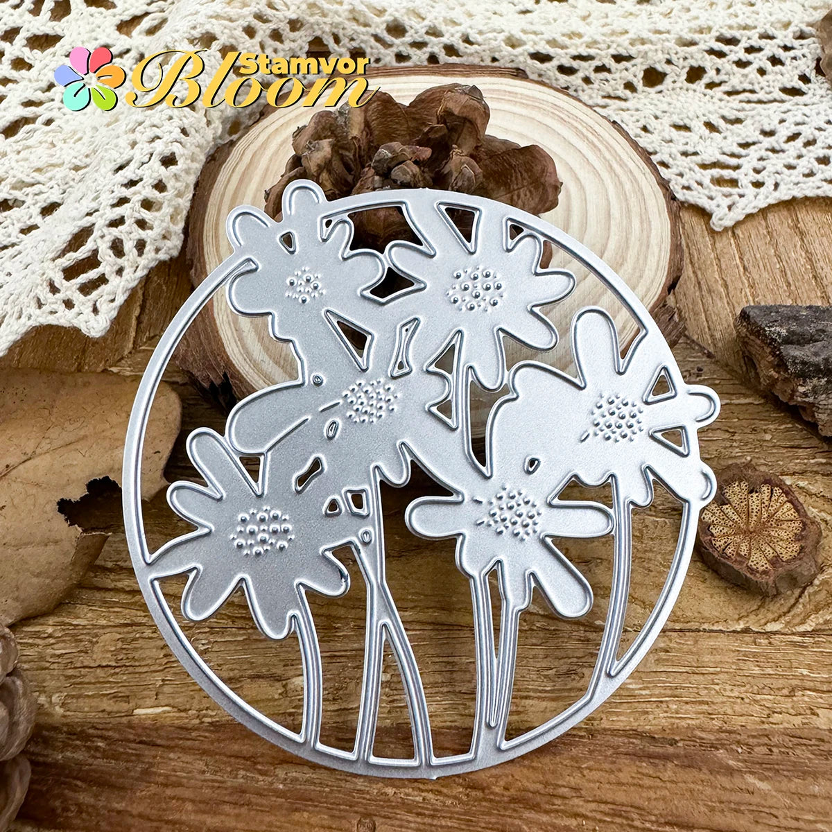 Metalen snijmal madeliefjes cirkel frame voor embossing en scrapbooking