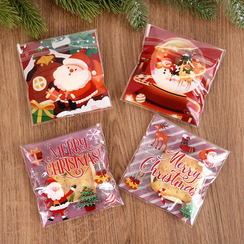 Kerst cadeauverpakking – 100 stuks zelfklevende snoep- en koekzakjes voor feestelijke traktaties