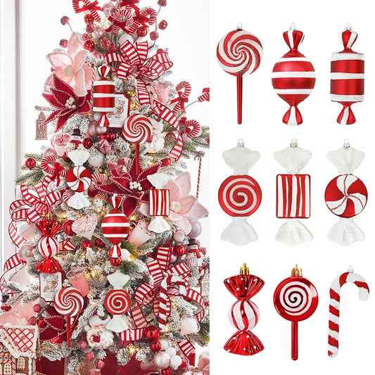 Kerstballen set – Grote Lolly & Rood-Wit Suikerstok Hangers voor Kerstboom