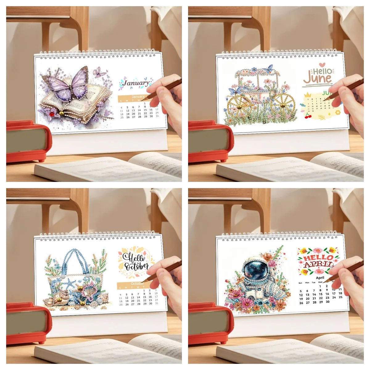 Diamond Painting Kalender met Vlinder, Astronaut en Bloemen Ontwerpen