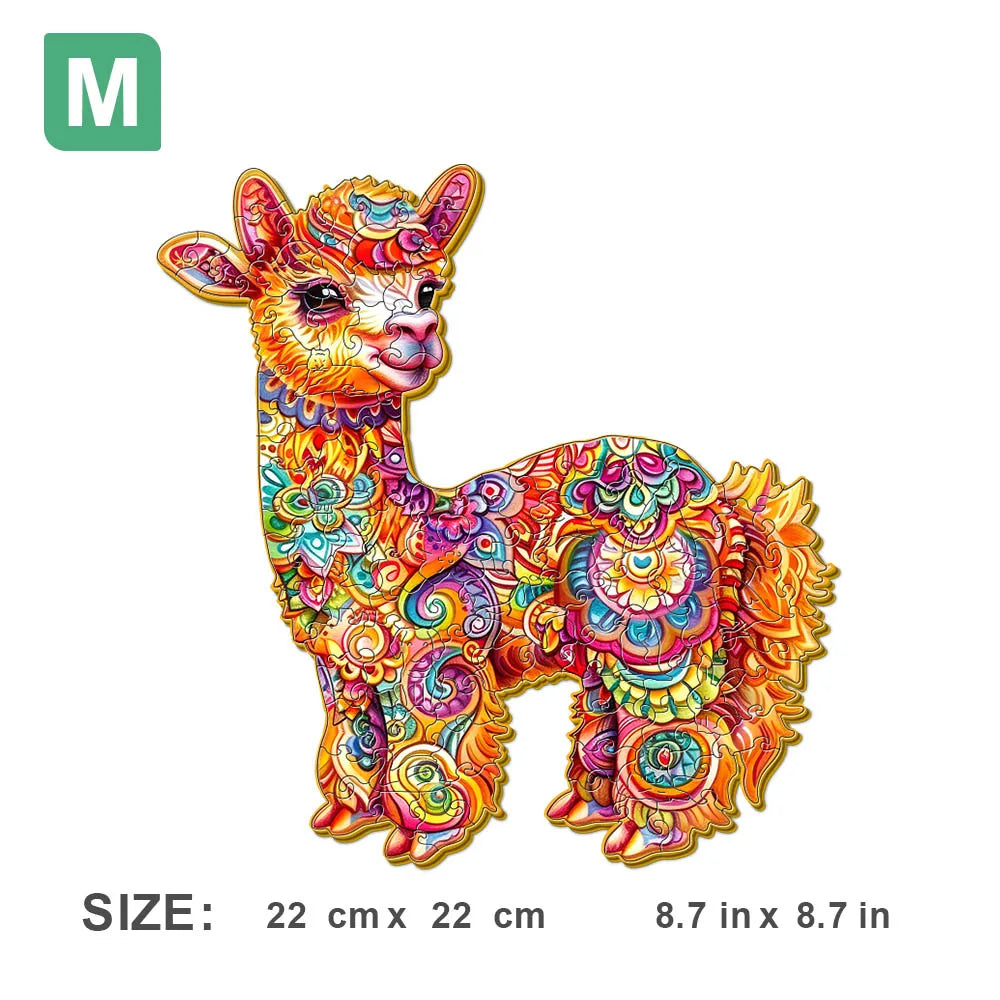 Houten figuren puzzel alpaca in luxe geschenkdoos