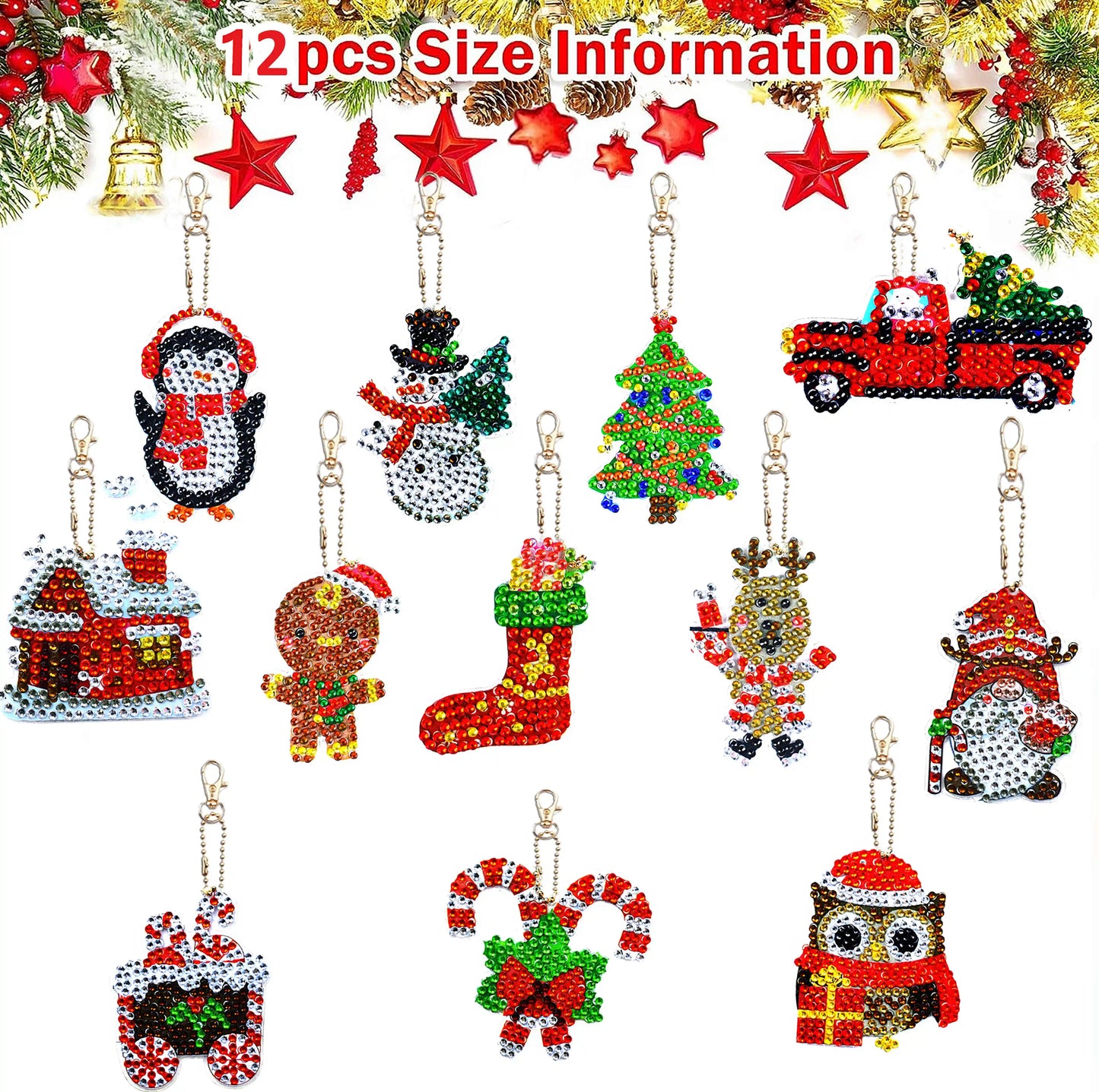 Diamond Painting Sleutelhanger set Kerst 12 Dubbelzijdige Kersthangers - YSK161