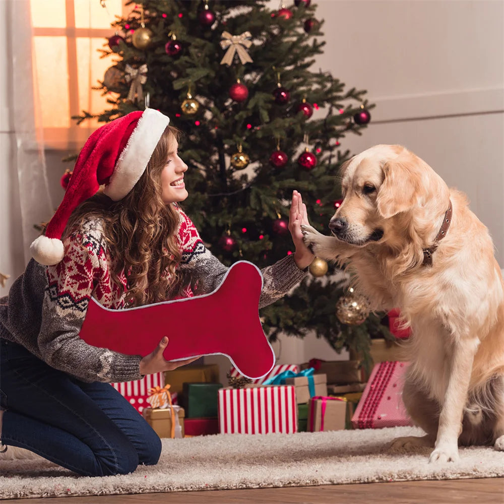 Kerst sok decoratief voor hond in fluweel botvorm luxe cadeauzak