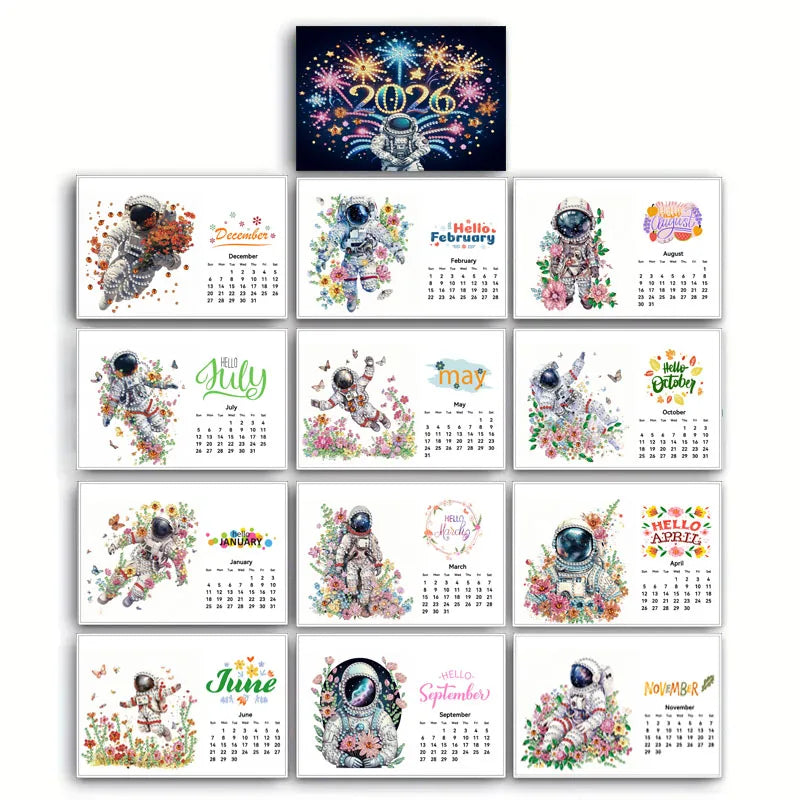 Diamond Painting Kalender met Vlinder, Astronaut en Bloemen Ontwerpen