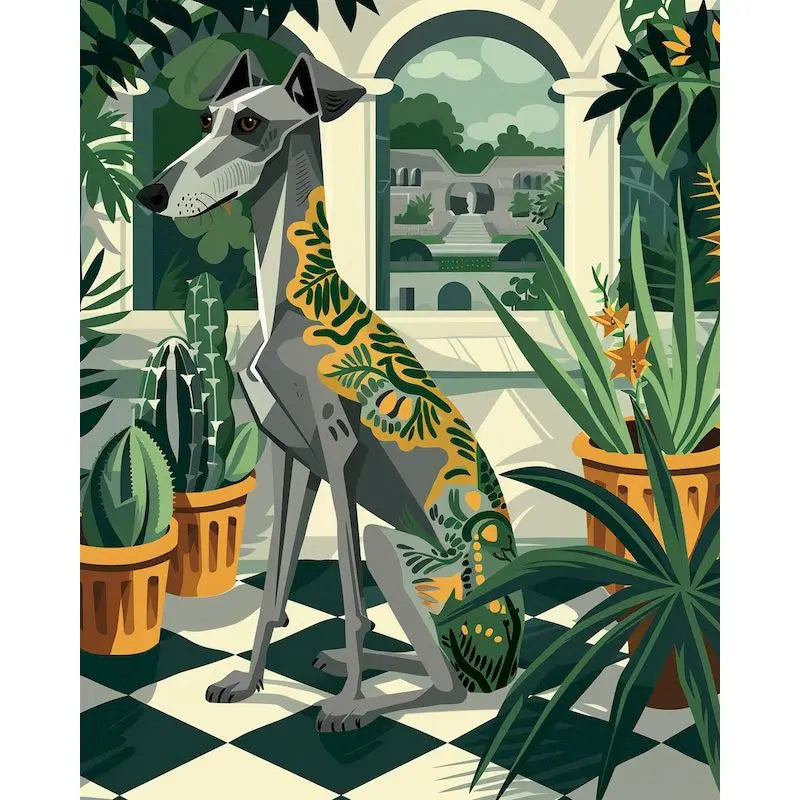 Schilderen op nummer Dieren - Kat en Hond in Geometrisch Abstract Design