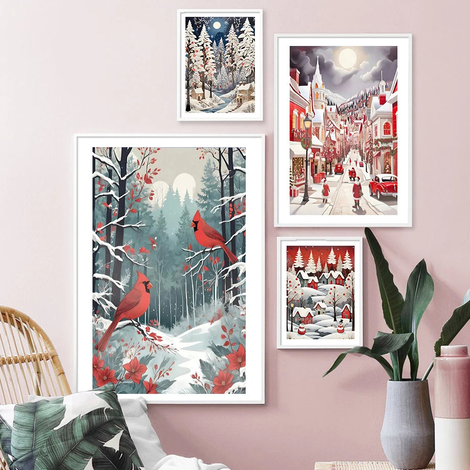 Kerst schilderij winter bos sneeuw decoratie canvas voor sfeervolle wandkunst