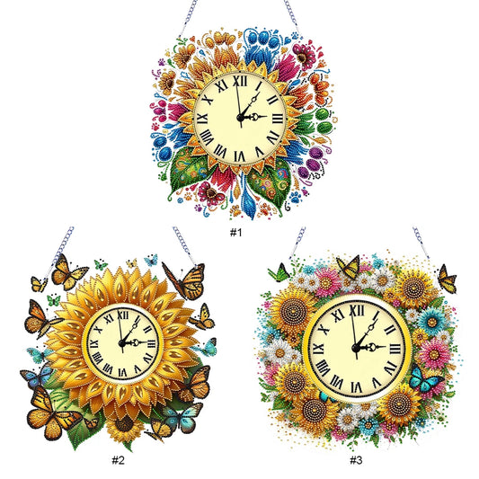 Diamond Painting Klok Zonnebloem Wandklok met Sierlijke Steentjes