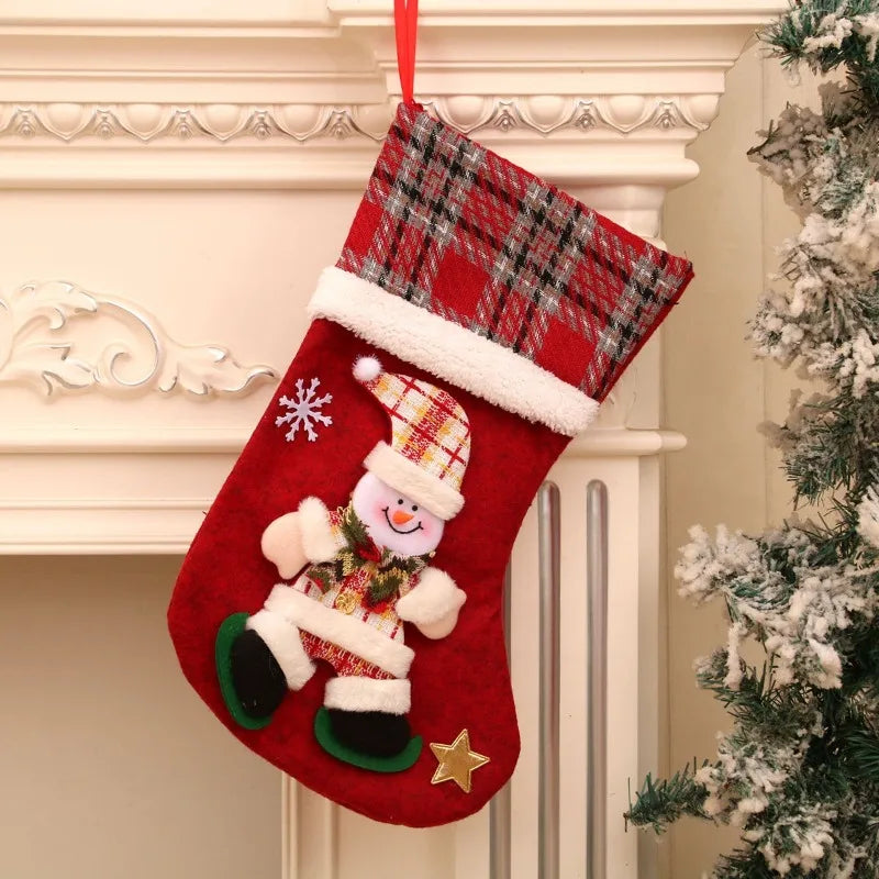 Kerst sok decoratief met rendier, kerstman, ijsbeer en sneeuwvlok – feestelijke cadeauzak
