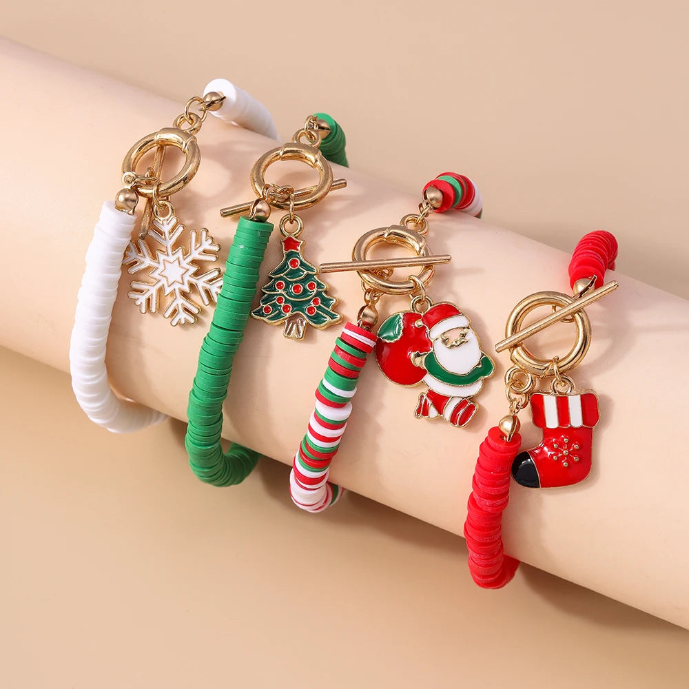 Kerst armbanden set met Kerstman, rendier en sneeuwpop bedels