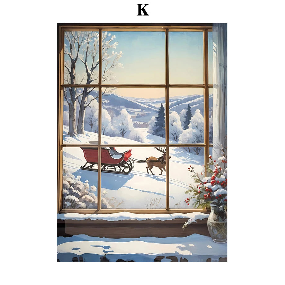 Kerst schilderij winter bos sneeuw decoratie canvas voor sfeervolle wandkunst