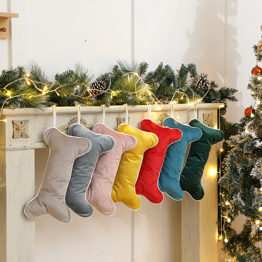 Kerst sok decoratief voor hond in fluweel botvorm luxe cadeauzak