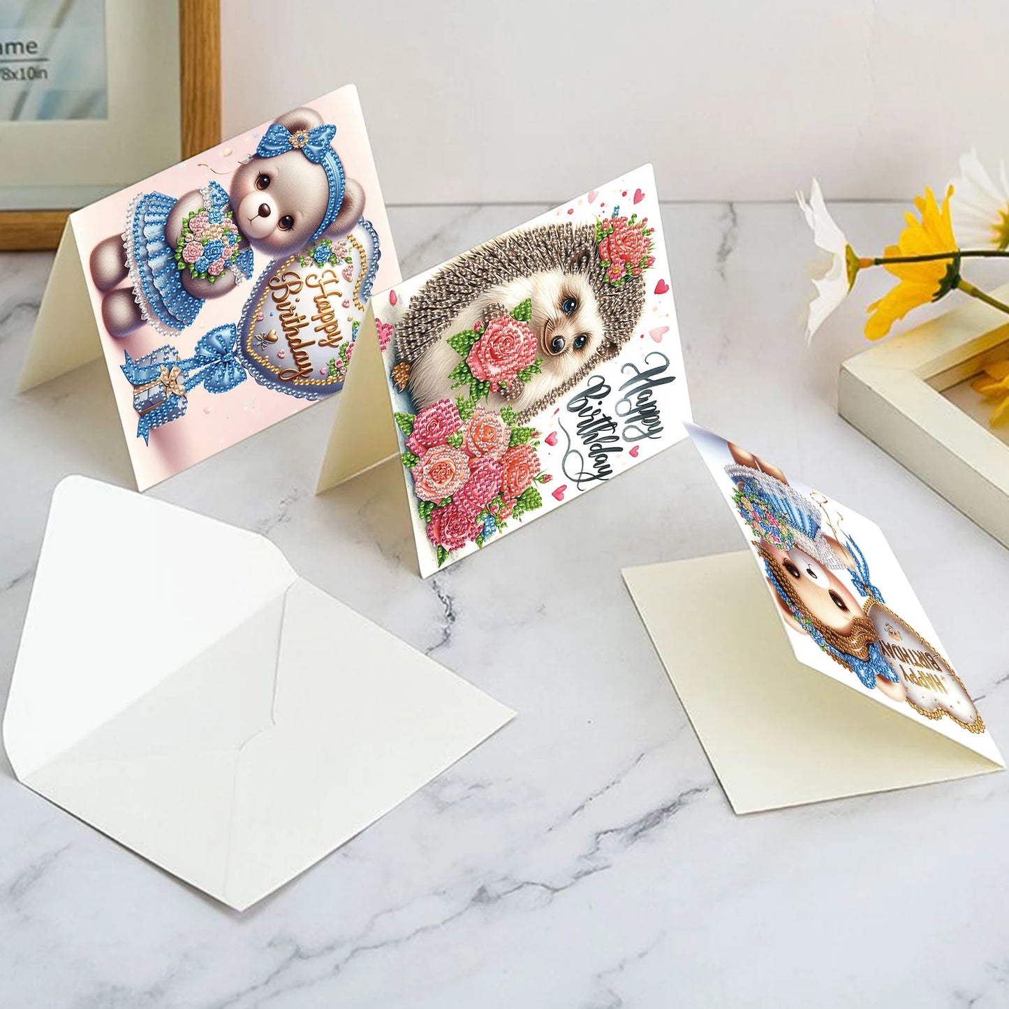 Diamond Painting Verjaardagskaarten set - Dierenkaarten met enveloppen