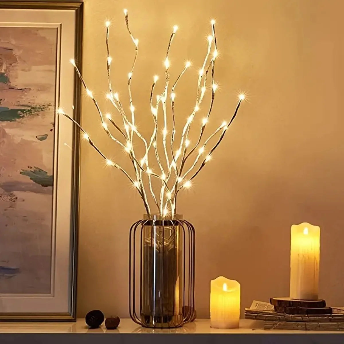 Kerst lamp witte berken tak met LED verlichting voor feestelijke decoratie