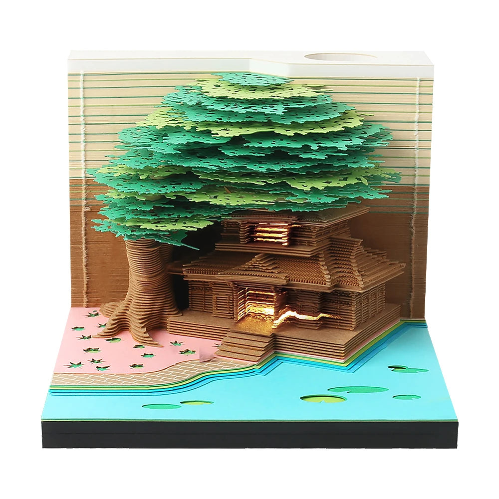 3D Papier Sculptuur Kathedraal LED Notitieblok met Pennenhouder – Creatieve Bureaudecoratie - 2025