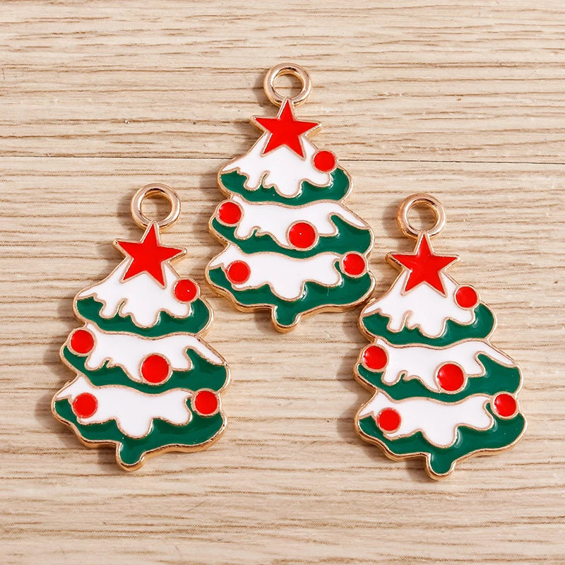 Kerst hanger/bedel voor ketting of armband – Mix van 10 modieuze emaille kerstboom bedels