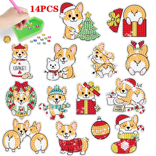 Diamond Painting Sticker set - Schattige Corgi Kerst