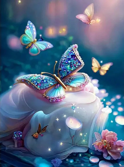 AB Diamond Painting op canvas - Fairy Dust Fantasy met Sterrenhemel, Boom & Vlinder