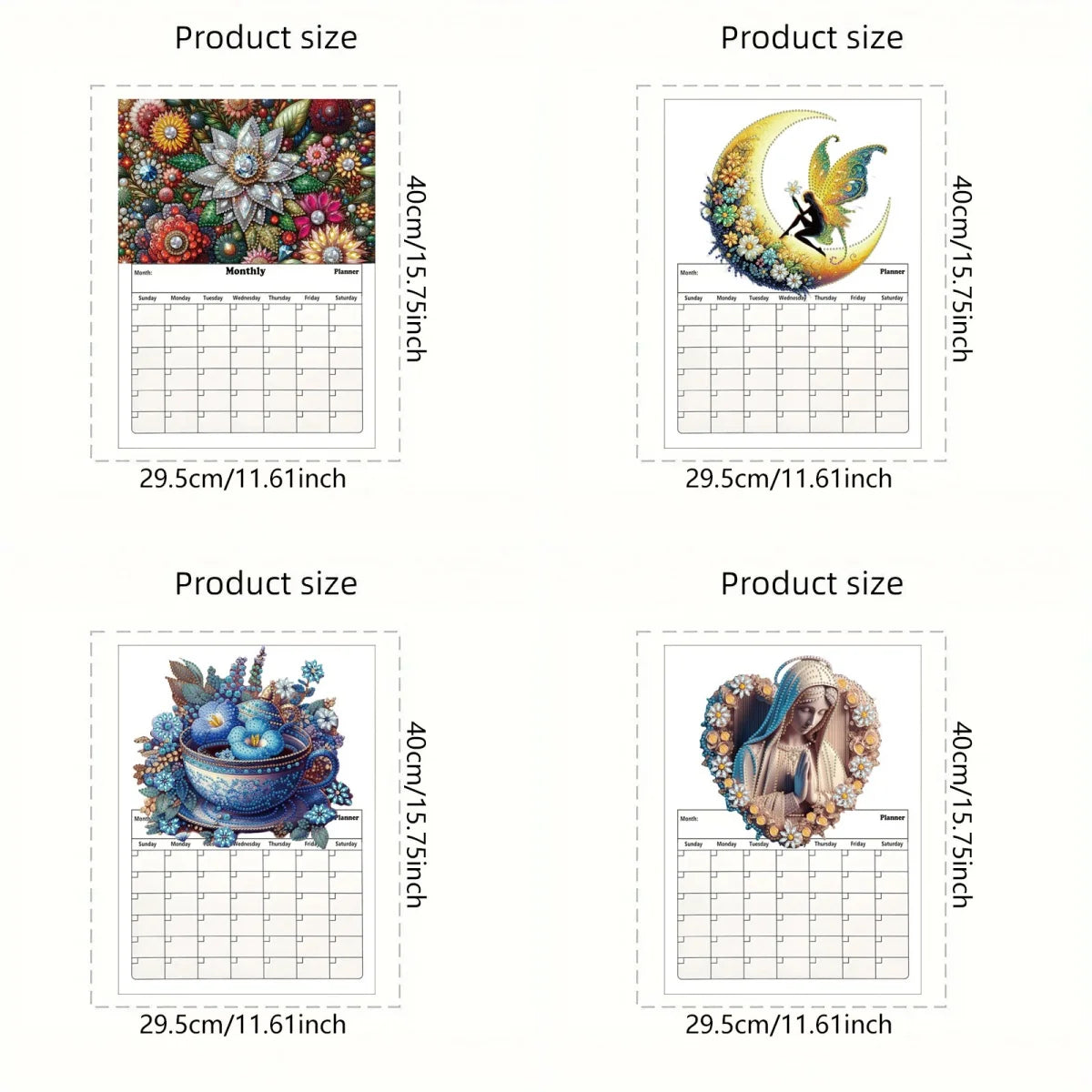 Diamond Painting Kalender 2026 met Dromerige Bloemen en Magnetisch Whiteboard