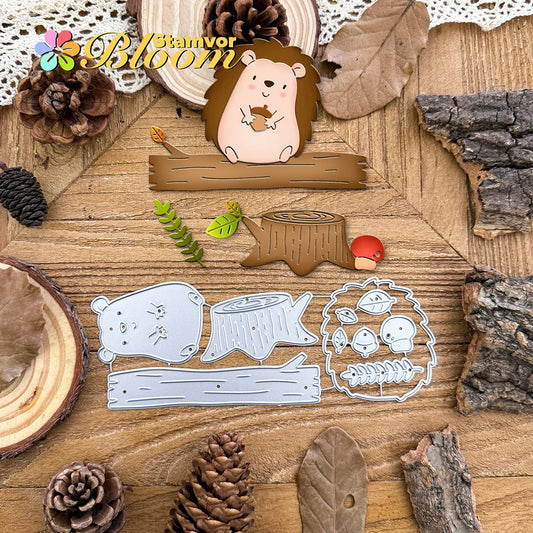 Snijmal schattige egel in herfstbos voor kaarten en scrapbooking