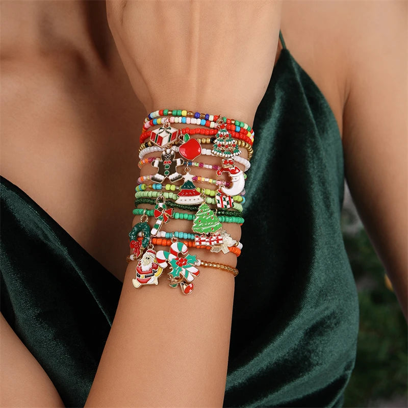Kerst armbanden set dames handmade kralen met kerst charms cadeau
