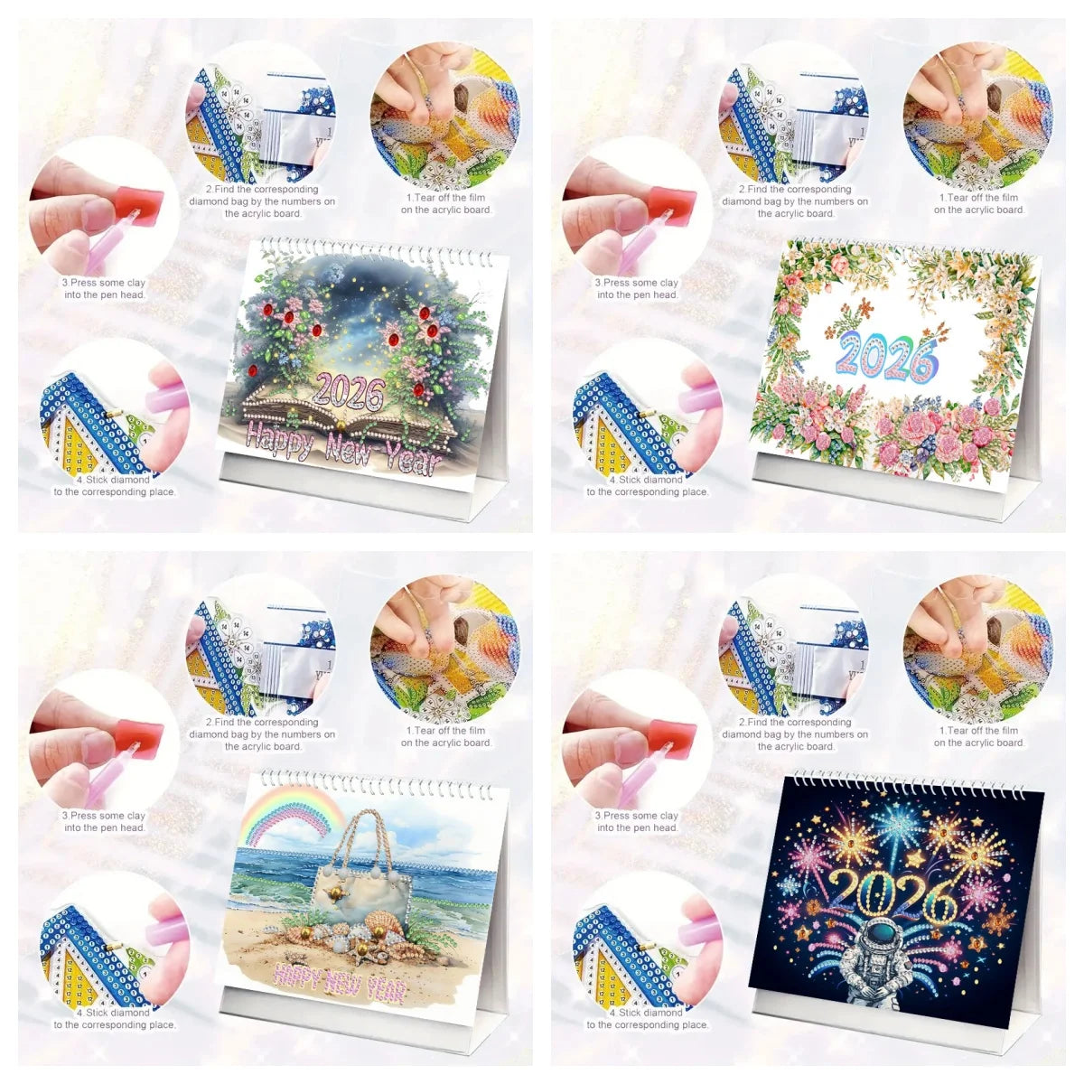 Diamond Painting Kalender met Vlinder, Astronaut en Bloemen Ontwerpen