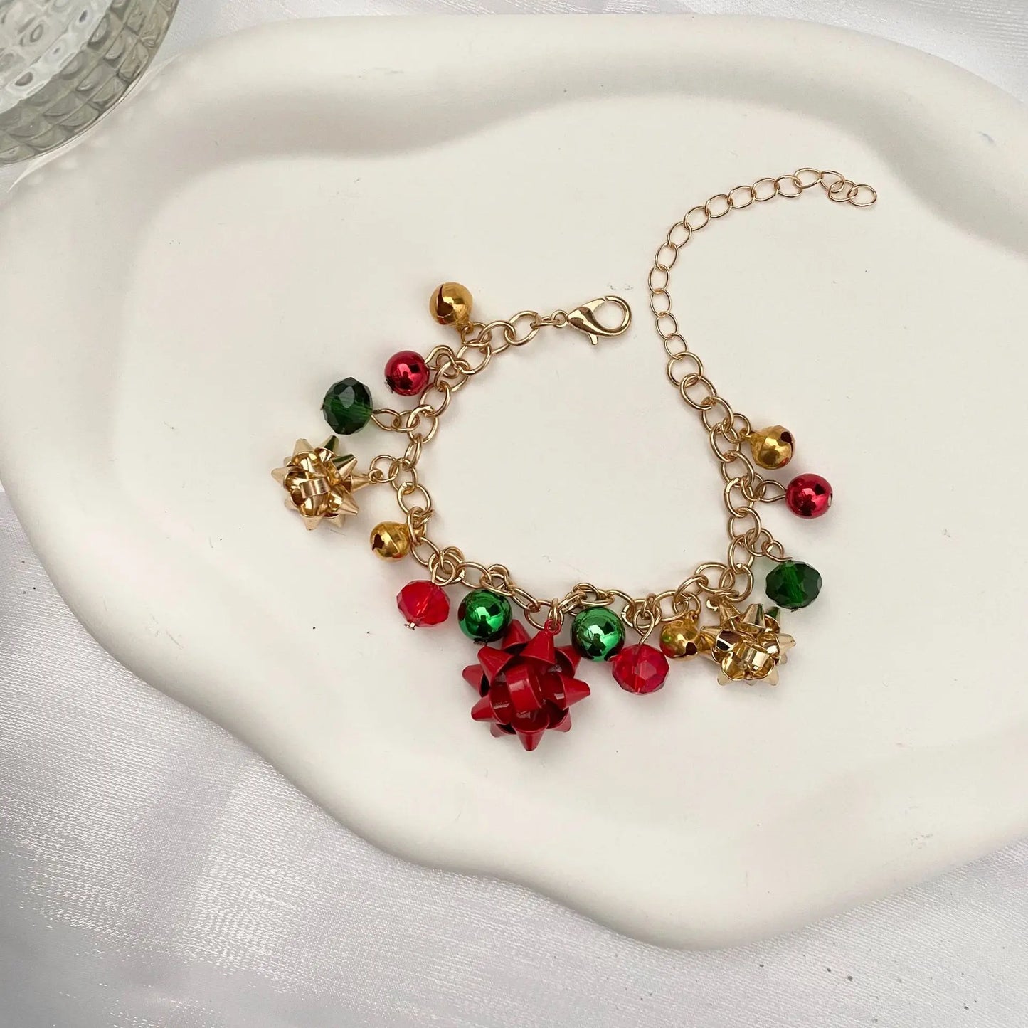 Kerst ketting met bel, strik en sieradenset voor dames en meisjes - met bijbehorende armband en oorbellen