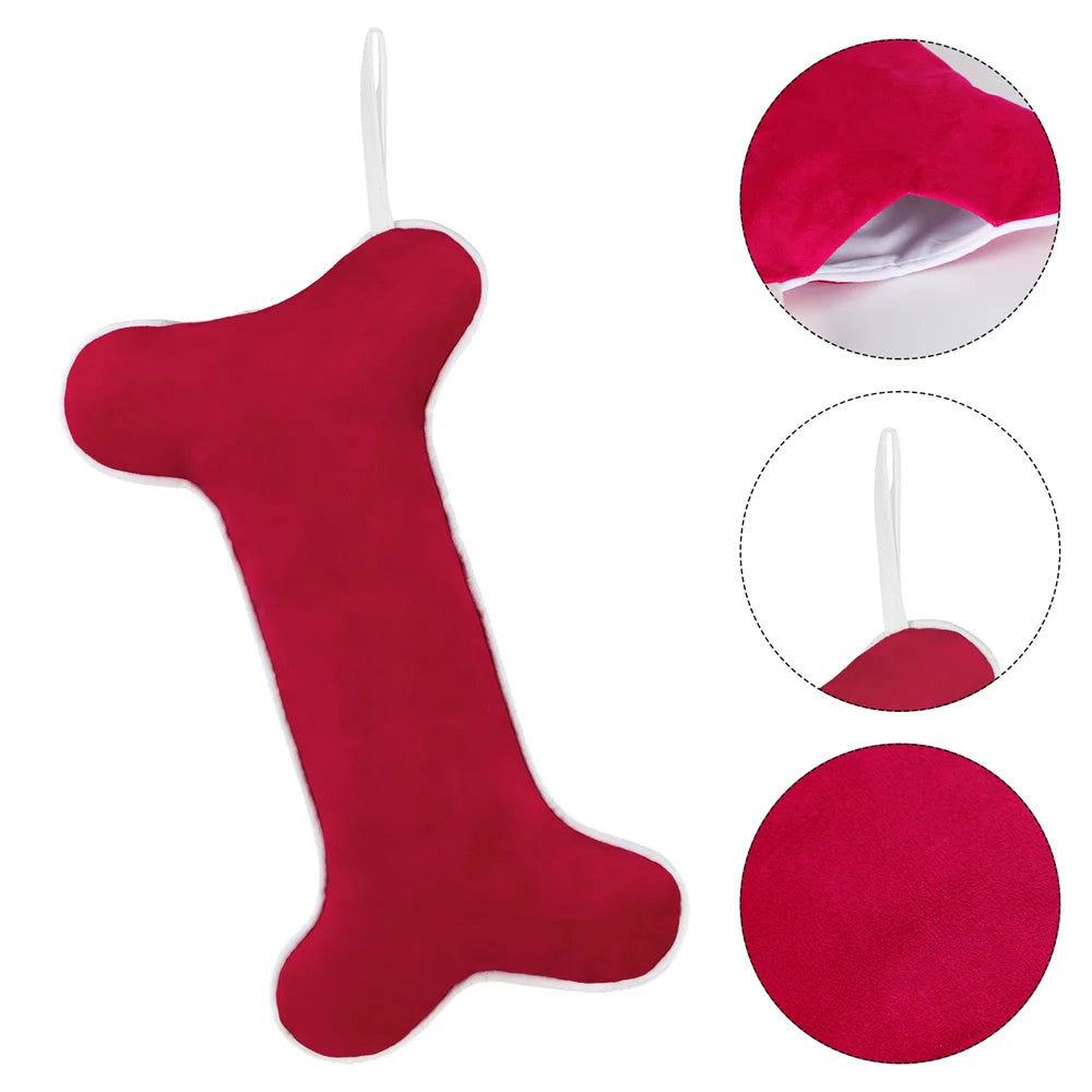 Kerst sok decoratief voor hond in fluweel botvorm luxe cadeauzak