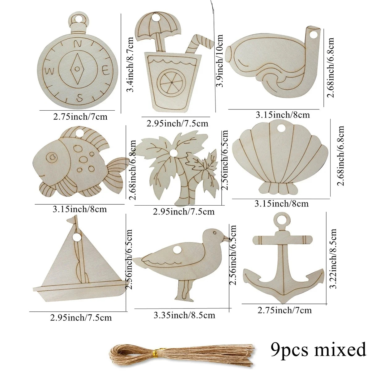 Houten figuur om zelf te schilderen/kleuren – Zeedieren en boot decoraties set