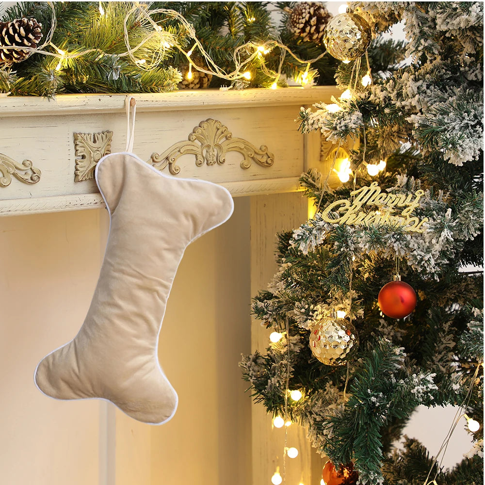 Kerst sok decoratief voor hond in fluweel botvorm luxe cadeauzak