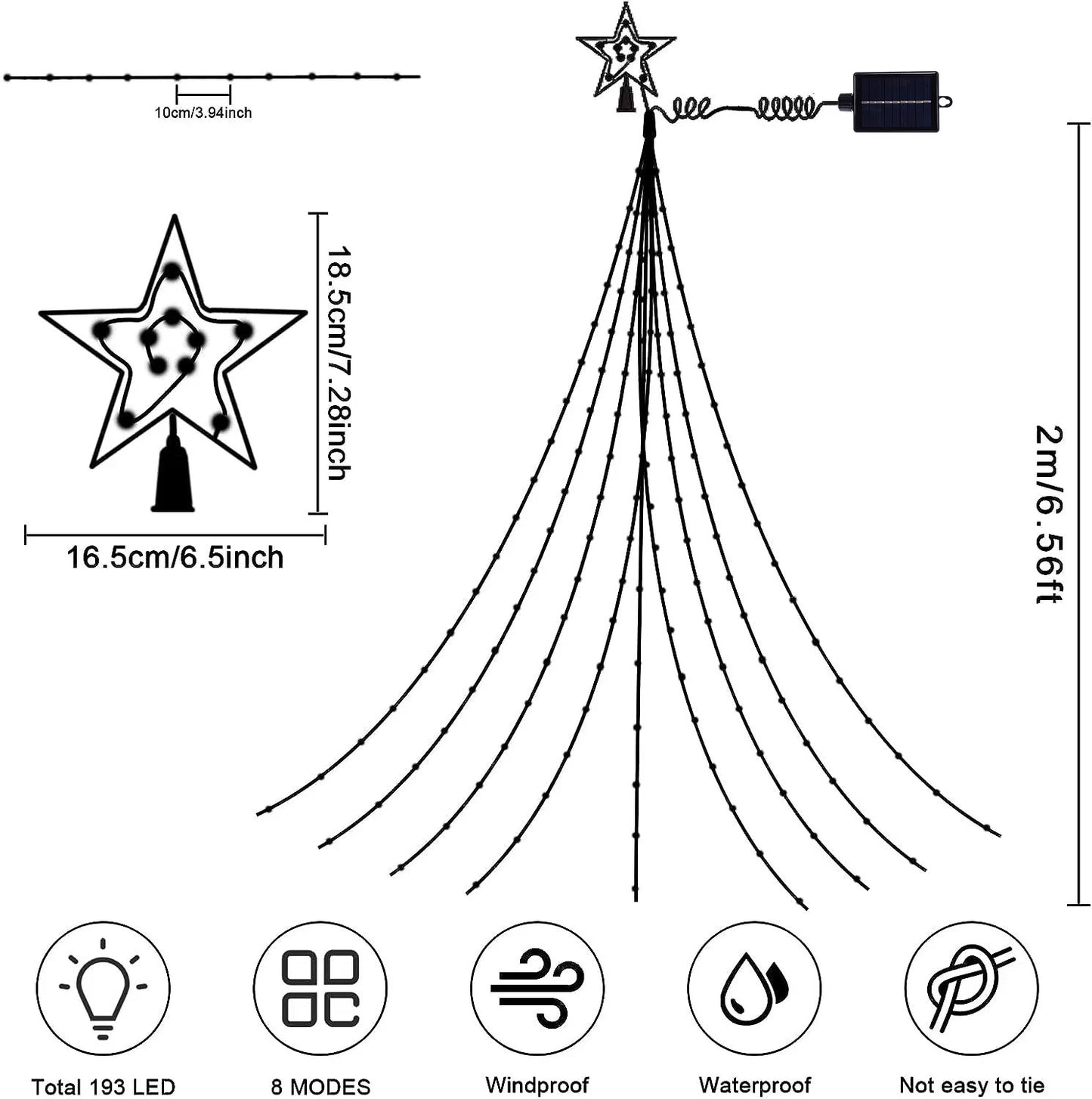 Led Kerstboom Slinger Verlichting 280 LED Sterren Waterdicht voor Tuin en Balkon