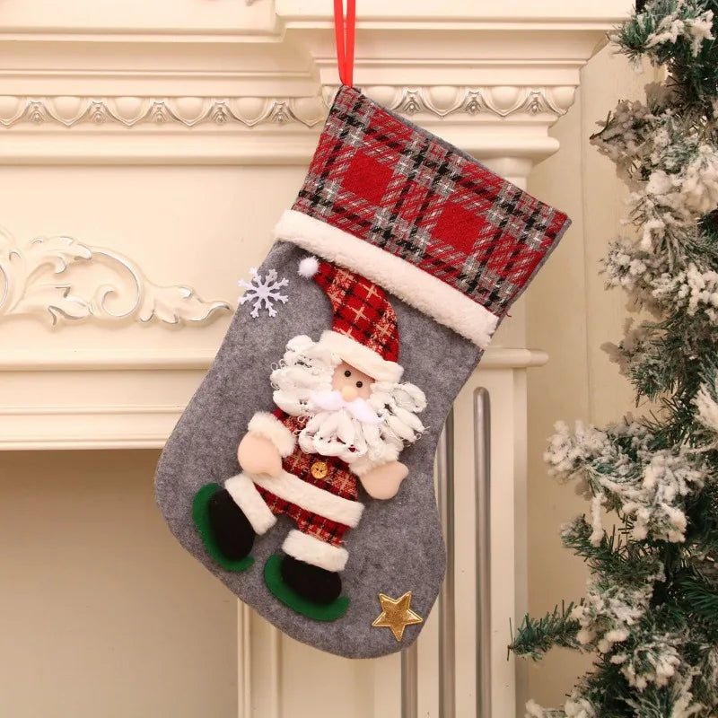 Kerst sok decoratief met rendier, kerstman, ijsbeer en sneeuwvlok – feestelijke cadeauzak