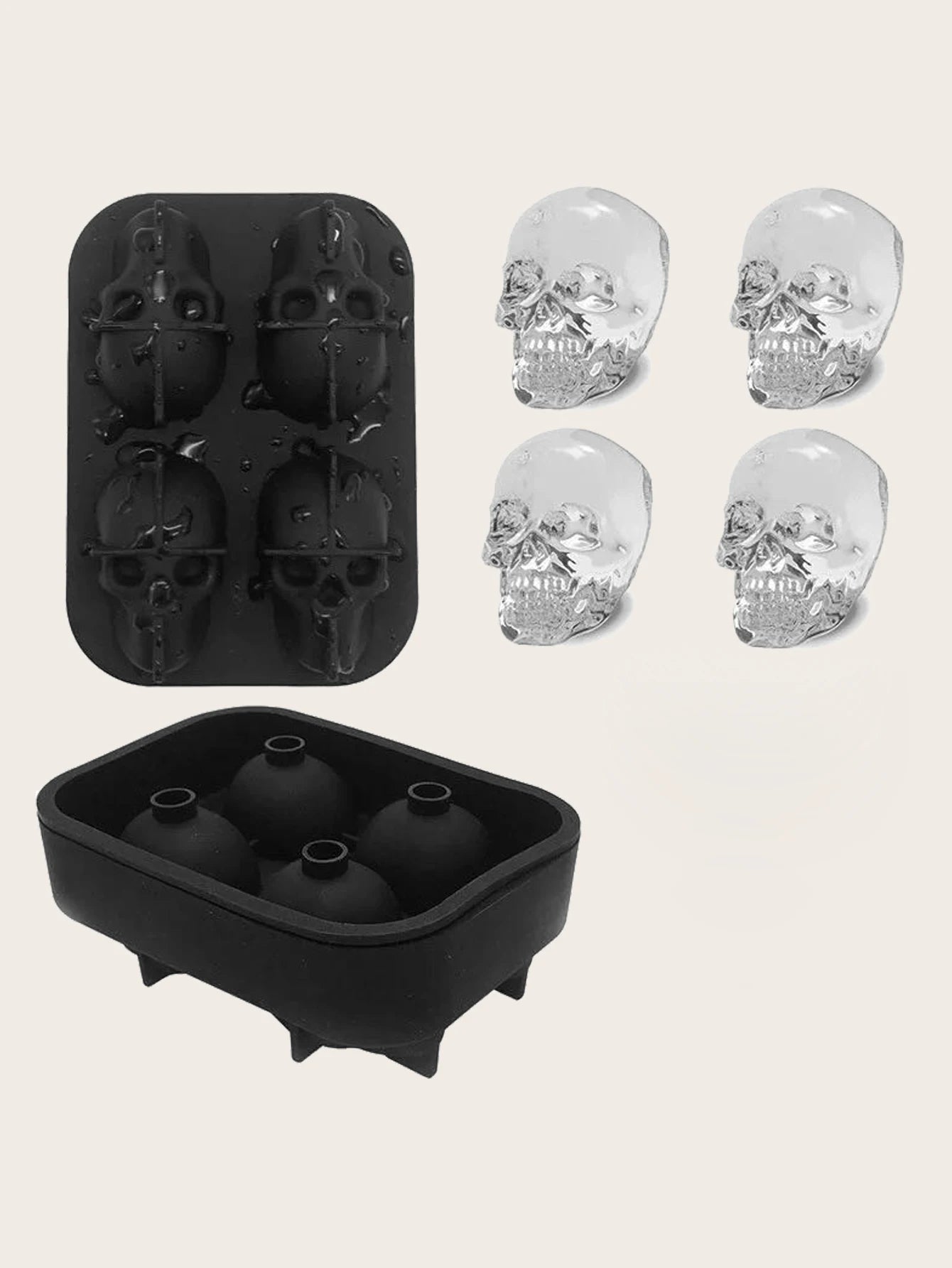 IJsblokjes vorm schedel – 4 ijsklontjes met stoer design